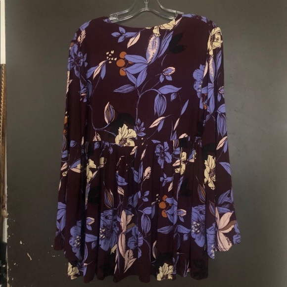 Free people] Burgundy Purple Flower details V-neck Oversize tunic Dress - Picture 6 of 6